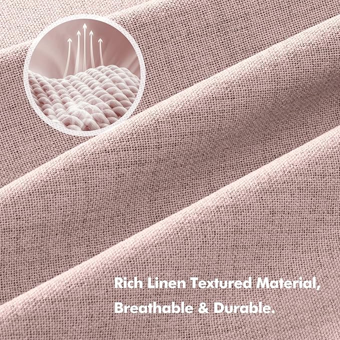 MIULEE 100% Blackout Linen Curtains for Bedroom, Pink Solid Luxury Decor Thermal Insulation Room Darkening Drapes for Living Room Nursery Back Tab Rod Pocket 42 x 63 Inches, 2 Panels
