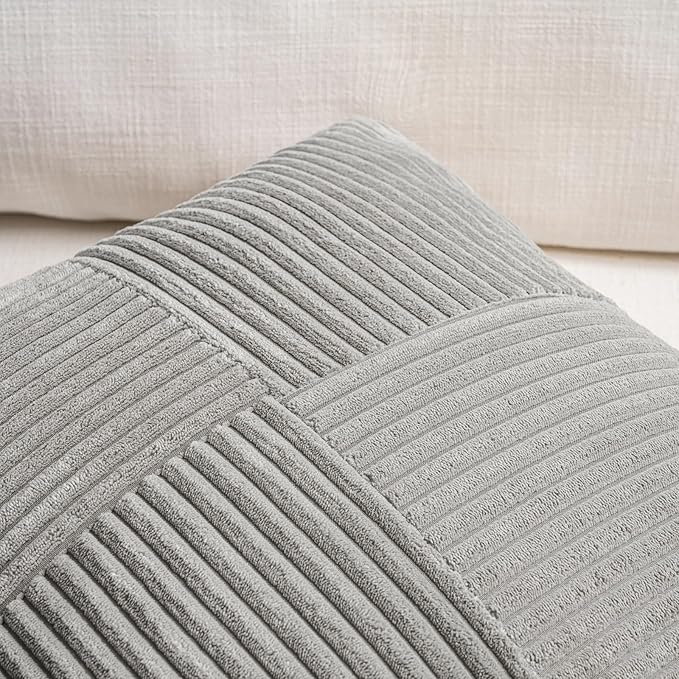 Fancy Homi 2 Packs Grey Samll Decorative Throw Pillow Covers 14x14 Inch with for Couch Bed Sofa, Rustic Farmhouse Boho Home Decor, Soft Corss Patchwork Corduroy Square Cushion Case 35x35 cm