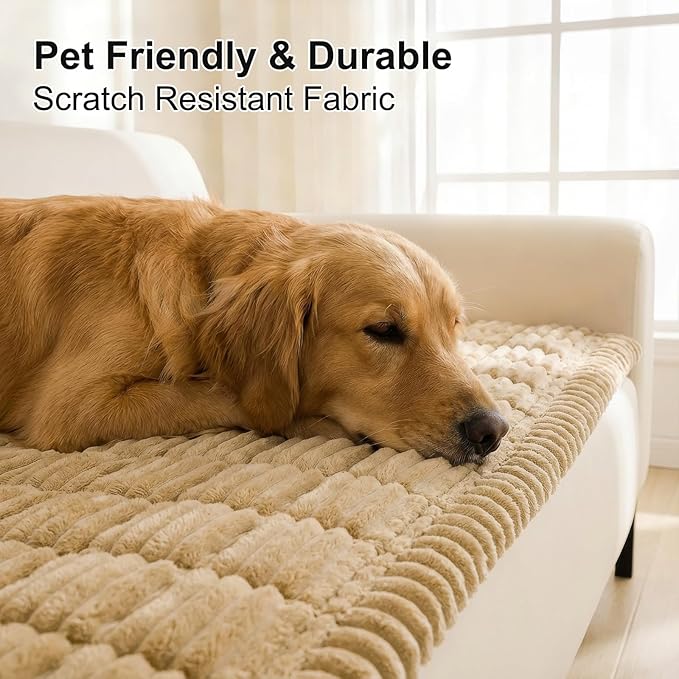 Smiry Couch Cover for Dogs Washable, Non Slip Fuzzy Pet Couch Covers for 3 Cushion Sofa Pet Friendly, Thick Soft Sofa Slipcovers Cushion Protector (Camel, 27.6" x 59")