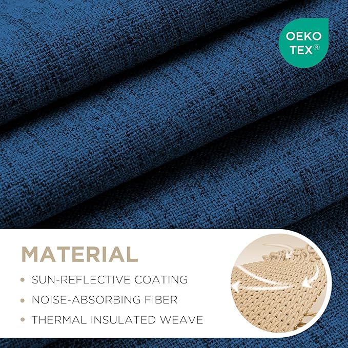 Joydeco Linen Blackout Curtains for Bedroom - 100% Light Blocking 1 Panels, Navy Blue Drapes 70" W x 108" L, Thermal Insulated Room Darkening Curtains for Living Room, Rod Pocket & Back Tabs