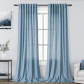 Nanspring Blue Curtains 132 Inches Long 2 Panels for Living Room Back Tab Rod Pocket Semi Sheer Linen Drapes Neutral Room Decor Blue Curtain Ceiling to Floor Length for Dining Room 52x132