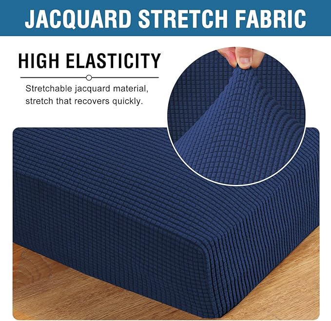 H.VERSAILTEX Super Stretch Couch Cushion Covers Sofa Cushion Slipcovers Jacquard Fabric Individual Seat Couch Slipcover Sets for Pets with Elastic Bottom(3 Packs Cushion Sofa Covers, Navy)