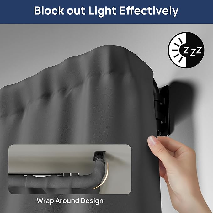 ENJOYBASICS Blackout Curtain rod for windows 66 to 120, Wrap Around Curtain Rods for Bedroom, Living Room, Adjustable from 30 to 129 Inches, Matte Black