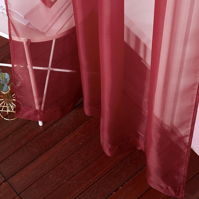 NICETOWN Voile Sheer Curtains - Transparent Light Weight Soft Window Treatment Curtain Panels with Grommet Top for Patio Door/Living Room (W54 x L84, Haute Red, 2 Panels)