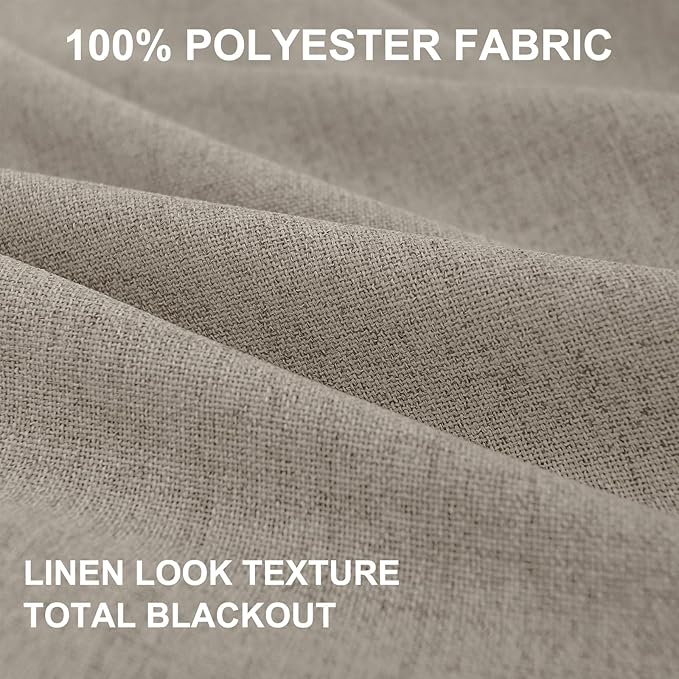 100% Blackout Shield Linen Blackout Curtains for Bedroom 84 Inches Long, Back Tab/Rod Pocket Living Room Drapes, Thermal Insulated Blackout Curtains 2 Panels Set, 50" W x 84" L, Faux Linen