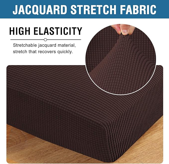 H.VERSAILTEX Super Stretch Couch Cushion Covers Sofa Cushion Slipcovers Jacquard Fabric Individual Seat Couch Slipcover Sets for Pets with Elastic Bottom(3 Packs Cushion Sofa Covers, Chocolate)
