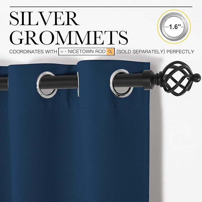 NICETOWN Blackout Curtains for Bedroom, Moroccan Blue, 42 W by 80 L, Set of 2, Thermal Insulated Curtains & Drapes with Grommet Top for Living Room, Privacy Window Treatment Draperies