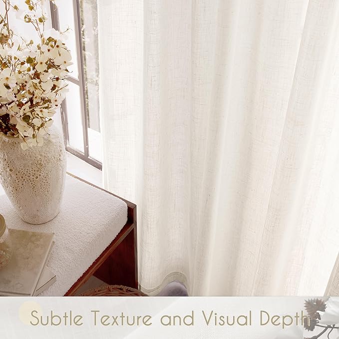 2 Panels Set Cream Linen Curtains 108 inches Long For Living Room Neutral Farmhouse Light Filtering Semi Sheer Linen Drapes 108 inch Ceiling To Floor For Large Window Villa Hallway Ivory FT 42x108