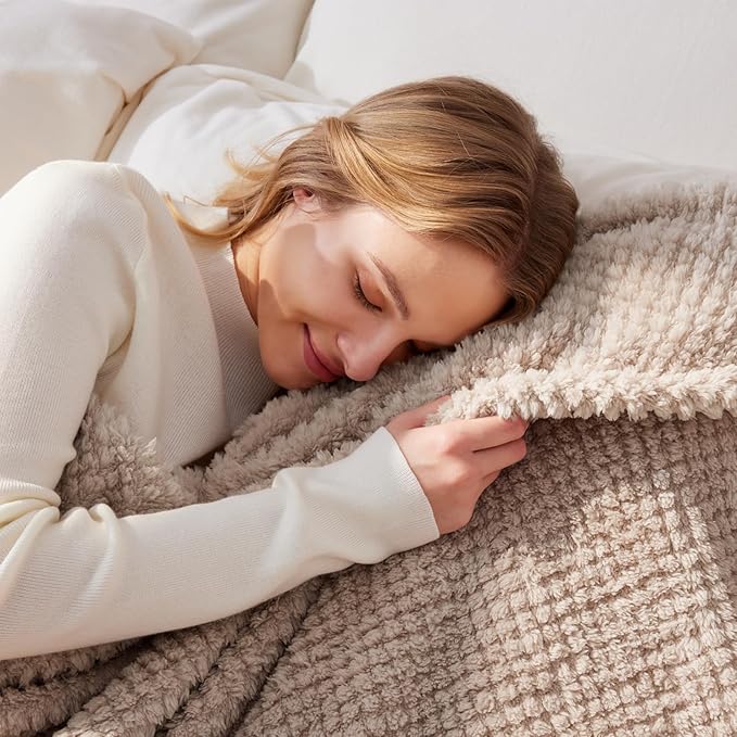 Whale Flotilla Twin Size Fuzzy Fleece Blanket for Bed, 60x80 Inch Fluffy Warm Soft Jacquard Blankets for All Season, Lightweight and Cozy, Camel