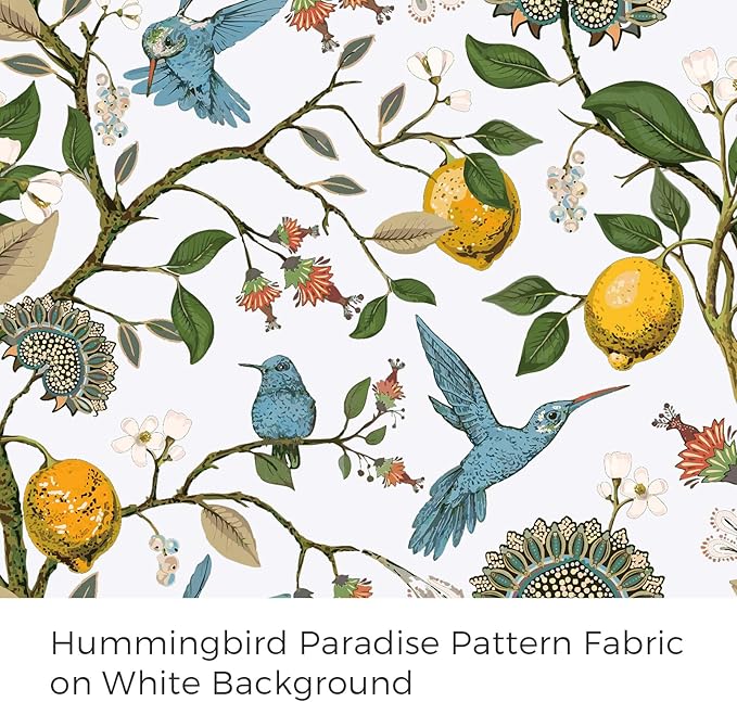 Topfinel 90 Inches Long Custom Window Curtains, Unique Chinoiserie Safari Floral Hummingbird Plant Lemon Patterned Extra Wide Noise Dampening Grommet White Satin Shabby Chic Drapes for Living Room