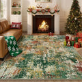 Washable Area Rugs 6'x8' Non-Slip Modern Abstract Soft for Living Room Entryway Bedroom Nursery, Print Pattern, Green Orange Rust Red Cream Colorful
