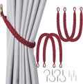 NICEEC 4 Pack Natural Cotton Rope Curtain Tiebacks Elegant Boho Style Decorative Drape Tie Backs Soft Hand-Woven Rope Curtain Holdbacks with Metal Hook for Home & Office Drapery (Wine Red)