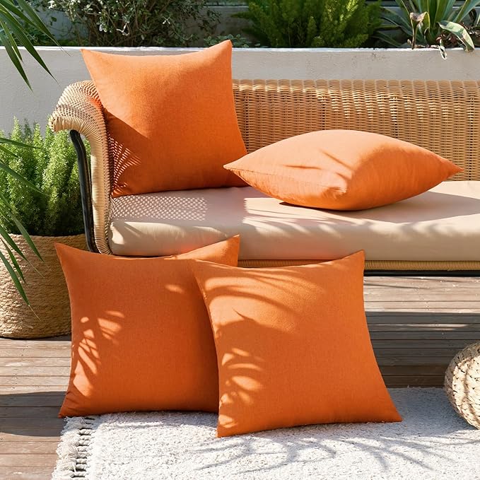 MIULEE Pack of 4 Decorative Bright Orange Throw Pillow Covers Linen Waterproof Pillow Covers Outdoor Farmhouse Cushion Cases for Halloween Patio Garden Tent Balcony Couch Sofa 18x18 inch