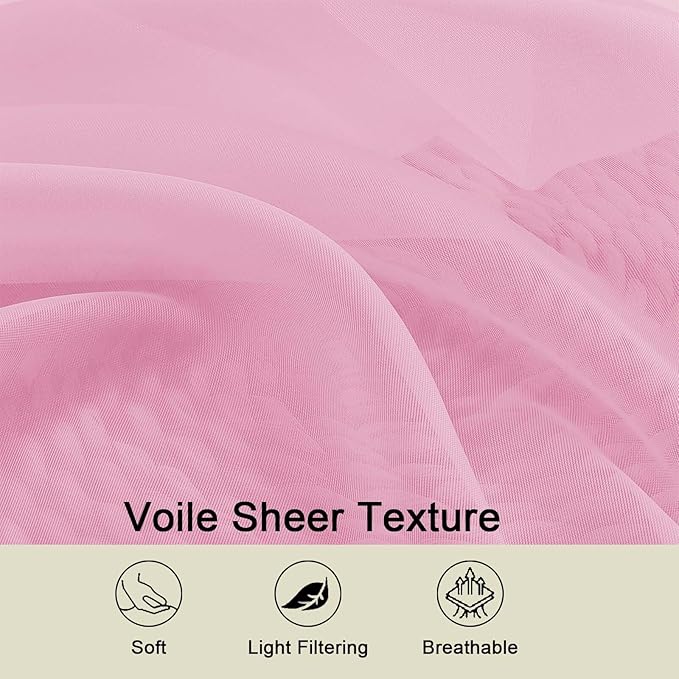 Pink Sheer Curtain for Bedroom Living Room 72 Inches Long 2 Panels Set, Solid Soft Airy Light Filtering Sheer Window Curtains, Modern Rod Pocket Door Curtain, Pink, 42" Wx72 L Inches
