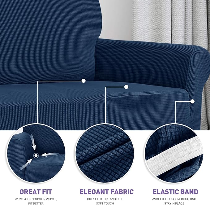 ZNSAYOTX Super Stretch Couch Cover (72"-92") Universal Sofa Covers with Elastic Bottom, Dog Cat Pets Friendly Washable Furniture Protector Fitted Sofa Slipcovers Stay in Place (Navy Blue, Sofa)