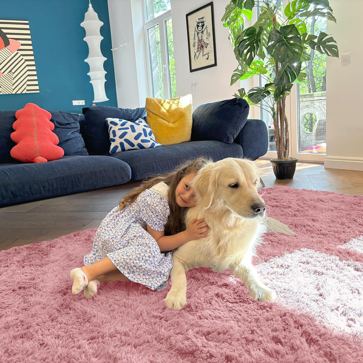 3X5 Machine Washable Small Bedside Rug, Soft Fluffy Shaggy Rugs for Living Room, Bedroom, Indoor Floor Carpet for Kids Girls and Boys, Preppy Dorms, Nursery, Home Decor Aesthetic, Pale Pink