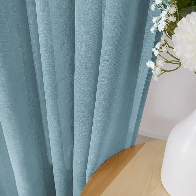 Tollpiz Sheer Curtains Living Room Linen Textured Curtain Sheers Light Filtering Voile Rod Pocket Curtains for Bedroom, 38 x 63 inches Long, Dusty Blue, Set of 2 Panels
