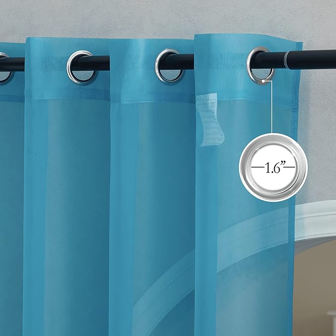 NICETOWN Sheer Window Curtains Sweep to Floor, Grommet Airy and Breathable Soft Voile Sheer Drapes with Light Filtering for Living Room/Bedroom, Teal, W54 x L108, 2 Panels