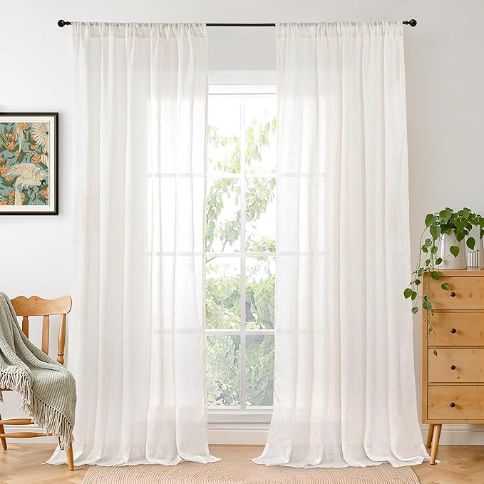 BGment Long Linen Curtains 102 Inch Length for Living Room, Window Drapes for Bedroom Farmhosue Office Decor with Rod Pocket Leightweight Rustic Country Textured, 2 Panels Set, Each 52 Inch Wide
