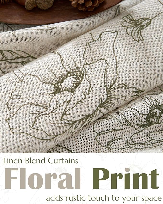 jinchan Linen Floral Valance Curtain for Kitchen Green Flower on Beige for Windows Room Darkening Farmhouse Valance Double Layer Window Treatment Decoration 1 Panel Rod Pocket 16 Inch