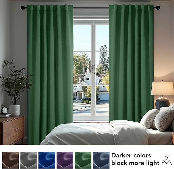 Deconovo Blackout Curtains, Thermal Insulated, W42 x L54 2 Panels, Back Tab, Machine Washable, Room-Darkening Drapes for Bedroom/Living Room Dark Forest