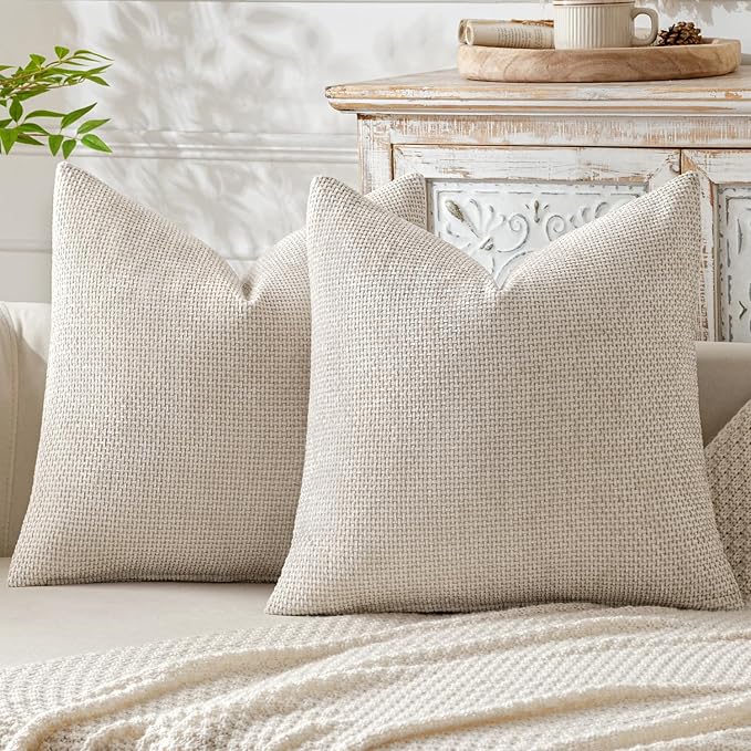 MIULEE Pack of 2 Couch Throw Pillow Covers 22x22 Inch Neutral Beige Modern Boho Accent Decorative Pillow Covers Soft Chenille Farmhouse Cushion Covers for Home Decor Bed Sofa Living Room