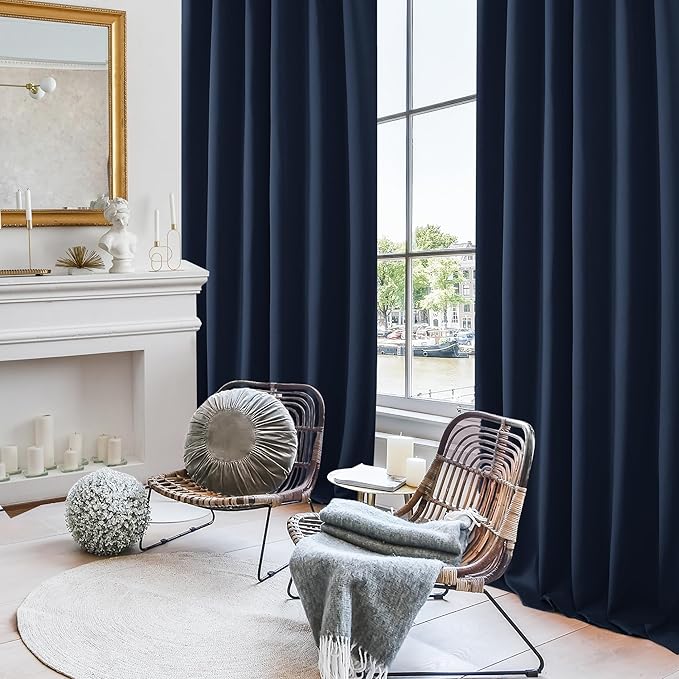 Deconovo Blackout Curtains, Thermal Insulated, W52 x L72 2 Panels, Back Tab, Machine Washable, Room-Darkening Drapes for Bedroom/Living Room Navy Blue