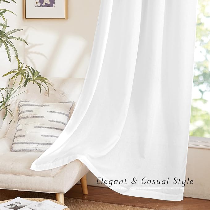 NICETOWN Thick White Linen Bedroom Curtains for 63 inches Long, Grommet Privacy Added Linen Weave Window Treatments with Light Filtering Drapes for Nursery, 2 Panels, W42 x L63