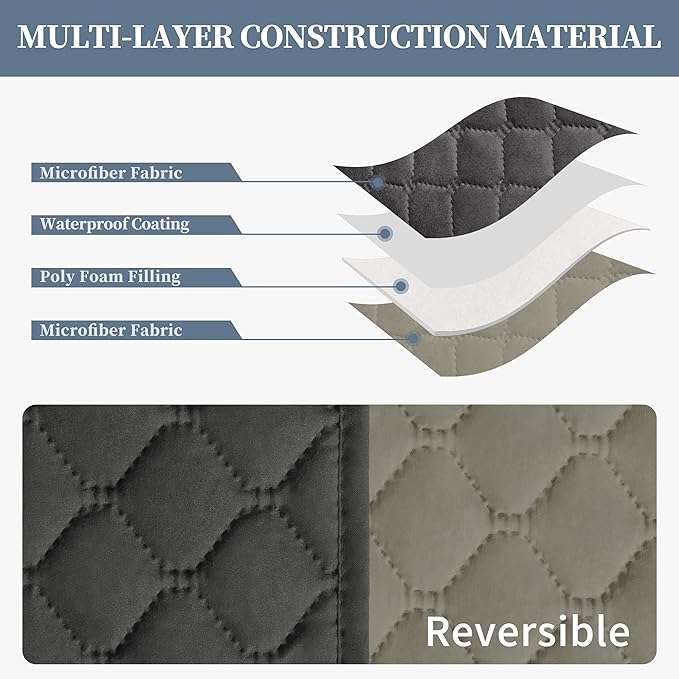 ISSUNTEX Double Protection 100% Waterproof Sofa Covers for Living Room, Reversible Couch Covers for 3 Cushion Couch Sofa, Furniture Protector Sofa Cover for Pets (X Large, Dark Gray/Beige)