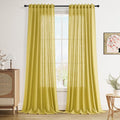 Nanspring Celery Yellow Linen Curtains 90 Inches Long 2 Panel Set Back Tab Rod Pocket Light Weight Semi Sheer Neutral Farmhouse Decor for Living Room and Bedroom 52x90