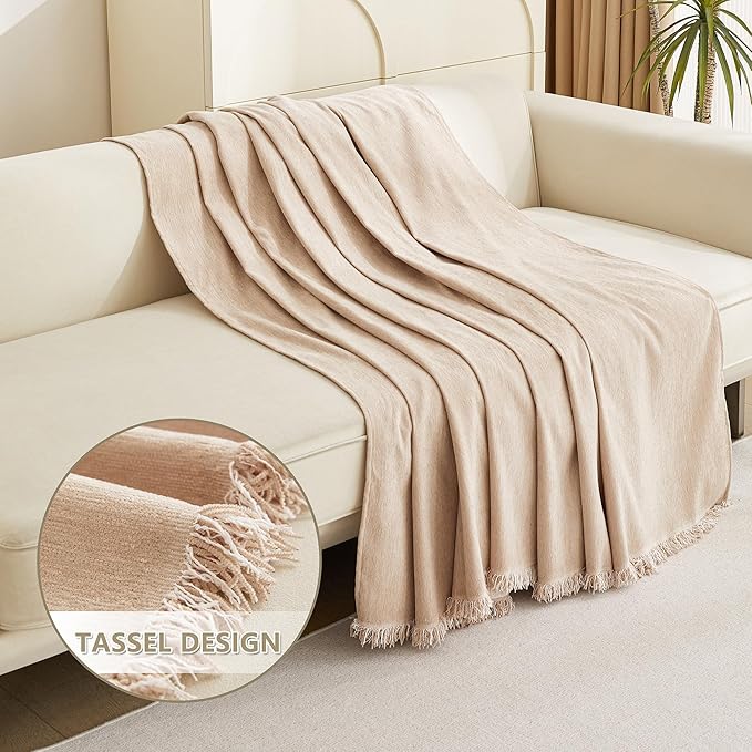 MYSKY HOME Dog Sofa Covers Khaki L-Shaped Sofa Slipcovers, Loveseat Couch Cushion Cover Tassel Edge, 91"x 118