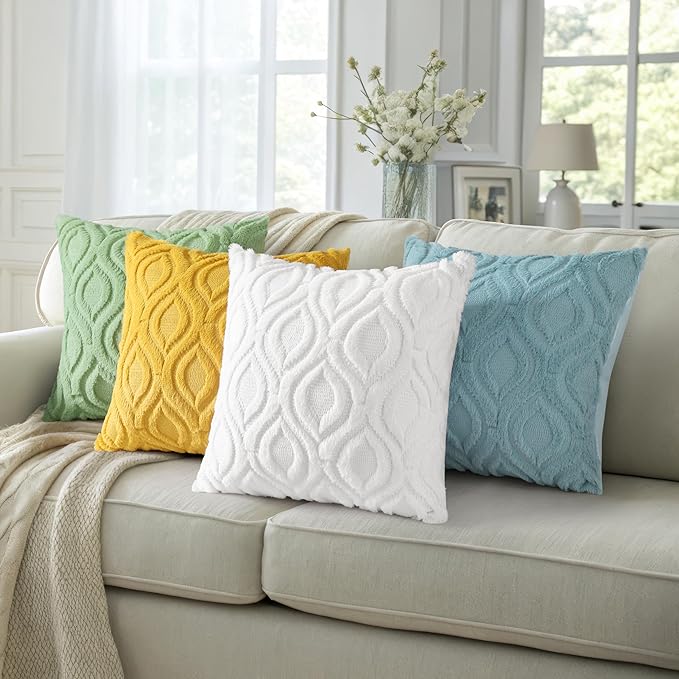 decorUhome Throw Pillow Covers 22x22 Inch Set of 2, Soft Plush Faux Wool White Solid Couch Pillow Covers, Accent Euro Sham Farmhouse Neutral Square Pillow Cases for Sofa Bed Living Room