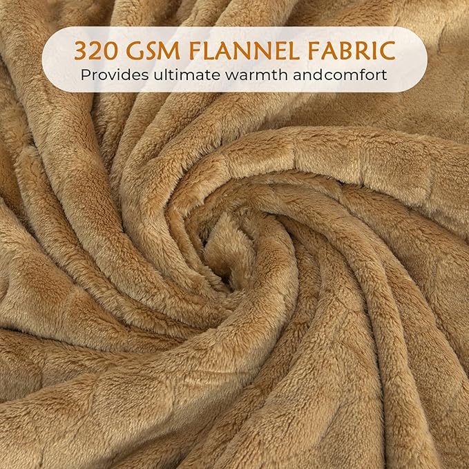 TOONOW Fleece Blanket Textured Fuzzy Plush Throw Blanket Twin Size 60" x 80", Super Soft Fluffy Bed Blanket Geometric Pattern Comfy Microfiber Flannel Blankets for Couch, Bed, Sofa, Camel