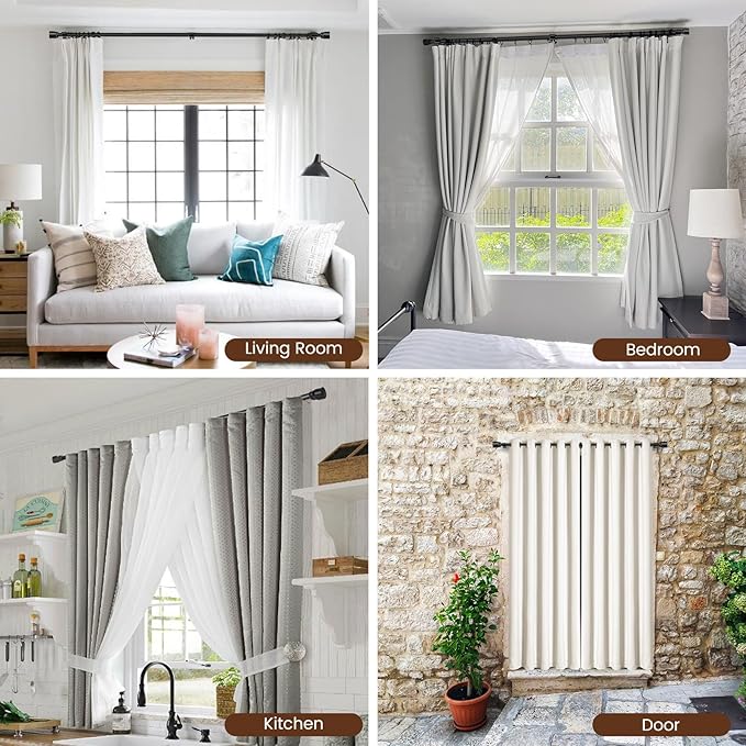 1” Diameter Curtain Rods Itself is 30 to 170 inch 1 Pack Fit 30-168 inch Window with Heavy Duty Adjustable Rod Matte Black Splicing Metal Extra Long Curtain Rod for Windows