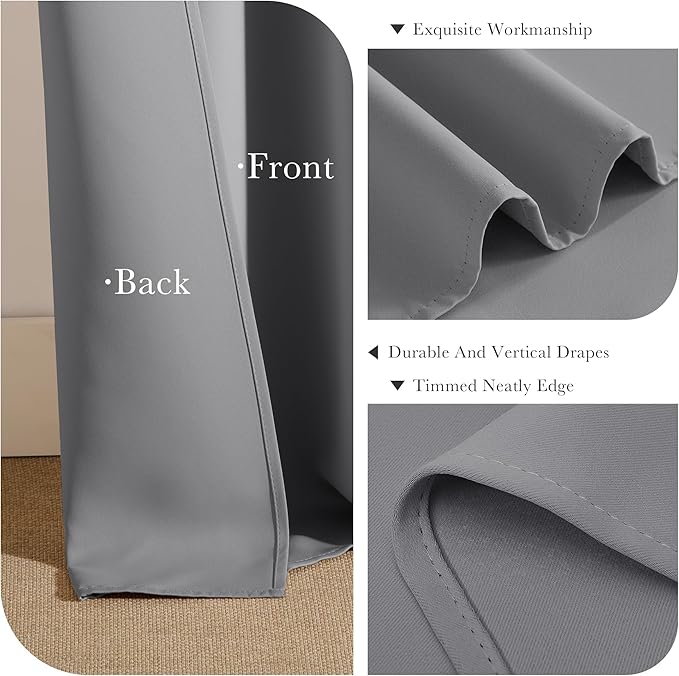 PONY DANCE Gray Blackout Curtains - Window Treatments Thermal Insulated Light Blocking Drapes Back Tab/Rod Pocket Short Curtain Panels for Bedroom & Kitchen, 42 W x 45 L, Silver Grey, 1 Pair