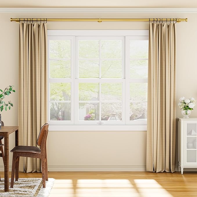 YaFex 2 Pack Heavy Duty Curtain Rods 32-120 Inch, 1 Inch Adjustable Gold Curtain Rod for Windows, Long Window Treatment Rods Set with Aluminium Finials, Modern Design