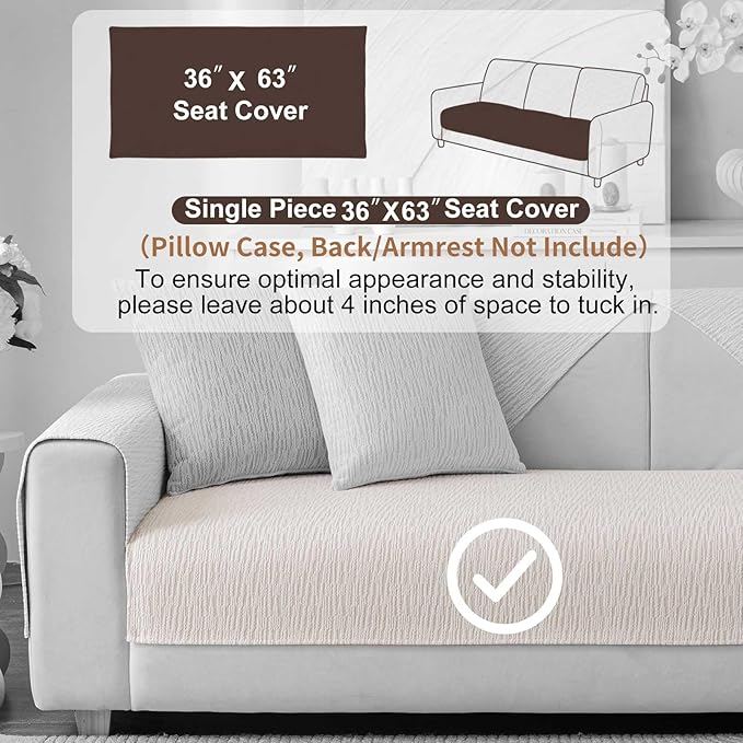 Soft Waterproof Chenille Cover Washable, Non Slip Sectional Sofa Covers for 3 Cushion Couch Sofa L Sharped Sofa Slipcover for Pets, Furniture Protector (1 PCS 36"x63" White)