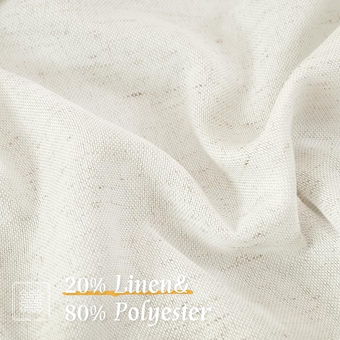 LAMIT Light Filtering Linen Curtains 54 Inches Long for Bedroom, Natural Ivory Soft Faux Linen Textured Panels Rod Pocket Neutral Drapes for Window/Loft Room, 42 x 54 Inch, 2 Panels