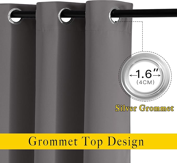 NICETOWN Blackout Grey Curtains 84 inches Long, Grommet Room Darkening Thermal Insulated Sound Dampening Window Treatments for Bedroom/Home Office, 2 Panels, W46 x L84