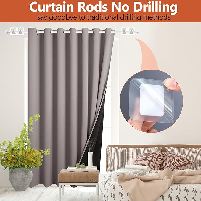 Curtain Rods No Drilling for Windows Set 30 to 45 Inch,5/8 Inch Diameter Drapey Pole with No Drill Curtain Rod Brackets,Renter Friendly Cortineros Para Ventanas with Adhesive Holder Hook (White)