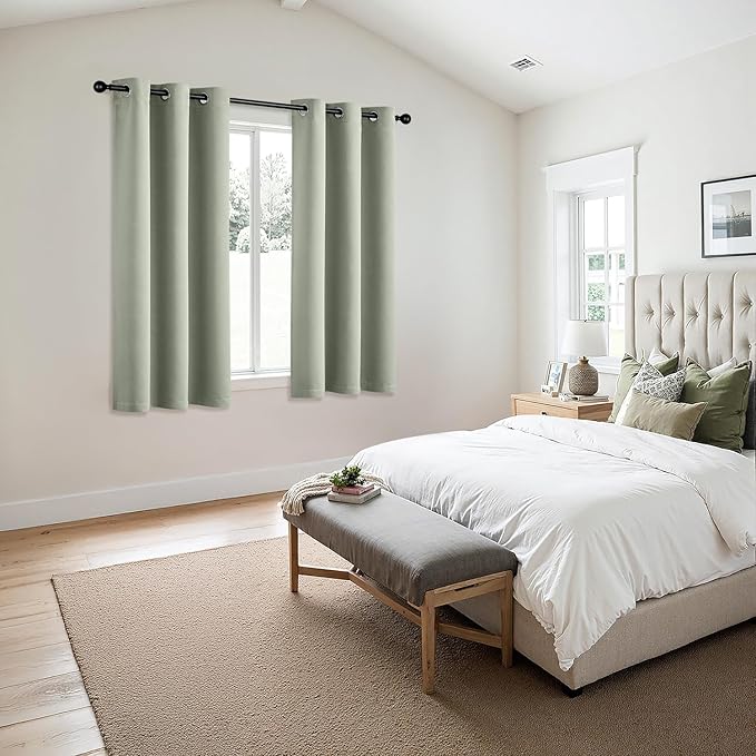 MIULEE Sage Green Blackout Curtains - Thermal Insulated Bedroom Curtains Room Darkening Drapes for Living Room Kitchen Grommet Top Light Blocking Window Treatment, 40 x 50 Inches Long, 2 Panels