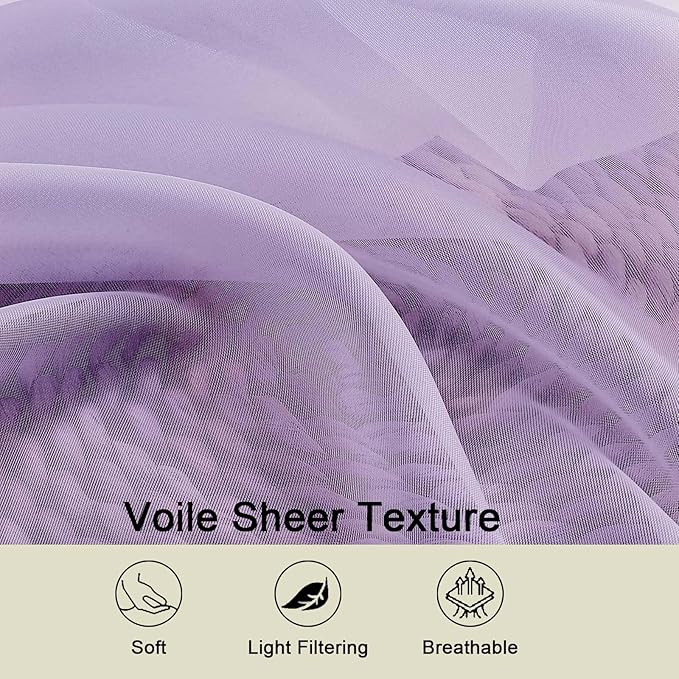 Lavender Sheer Curtains for Bedroom Living Room 45 Inch Length 2 Panels, Soft Airy Light Filtering Small Kitchen Window Curtains, Rod Pocket Short Curtain Drapes, Lavender, 42"Wx45"L Inches