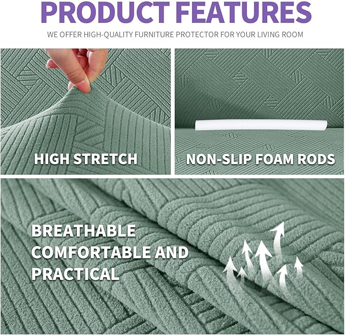 ZNSAYOTX Super Stretch Chair Slipcover (30"-47"), New Striped Sofa Chair Covers for Living Room, Dogs Pet Friendly Anti-Slip Chair Protector Spandex Armchair Slipcovers (Pea Green, Chair)