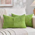 Fancy Homi Set of 2 Lime Green Lumbar Decorative Throw Pillow Covers 14x24 Inch for Couch Bed, Modern Farmhouse Boho Home Decor, Soft Striped Corduroy Rectangle Accent Cushion Case 35x60 cm