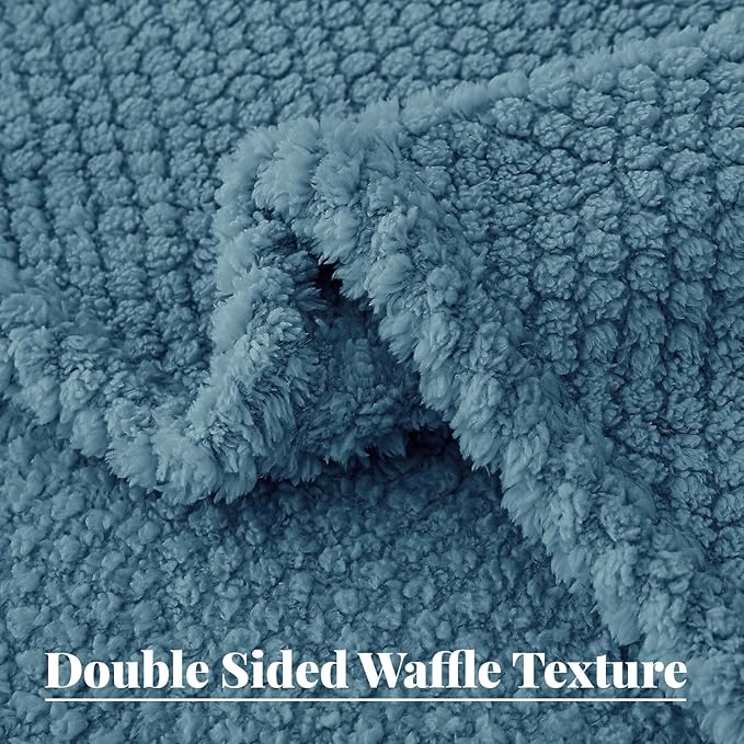 Whale Flotilla Queen Size Fuzzy Fleece Blanket, Fluffy Warm Soft Jacquard Bed Blankets for All Season, Lightweight and Cozy, 90x90 Inch, Slate Blue