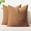 MIULEE Pack of 2 Brown Throw Pillow Covers 24x24 Inch Soft Chenille Pillow Covers for Sofa Living Room Couch Solid Dyed Cases