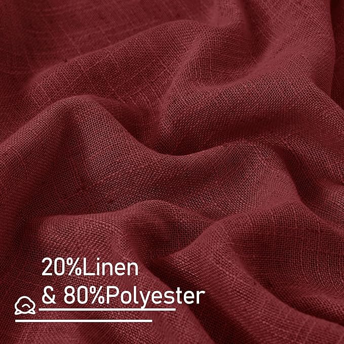 LAMIT Red Sheer Linen Curtains 45 Inch Length, Linen Textured Light Filtering Panels Bronze Grommet Christmas Decor Drapes for Small Windows/Kitchen/Bedroom, 2 Panels Set, Burgundy Red, 34 x 45 Inch