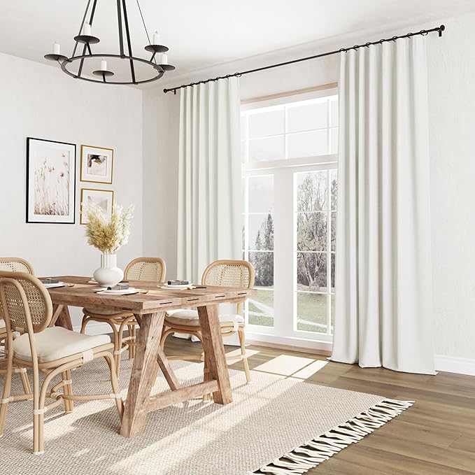 Guken 100% Blackout Linen Curtains 42 Inch Wide by 108 Inch 2 Panels Set for Living Room Bedroom Back Tab Thermal Insulated Black Out Linen Drapes Room Darkening Window Curtains, Ivory