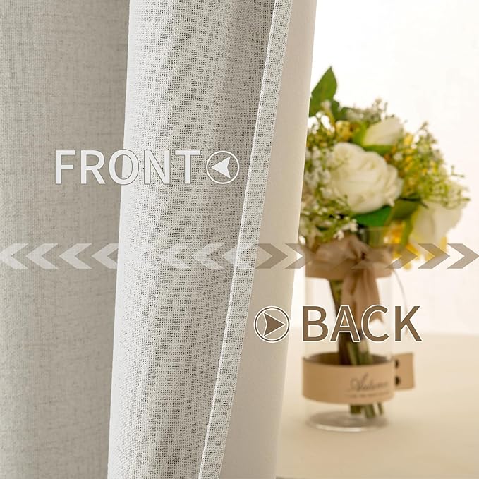 MIULEE Linen Texture Curtains for Bedroom Light Cream 100% Blackout Thermal Insulated Linen Curtains Grommet Room Darkening Drapes for Living Room Nursery 52x54 Inch (2 Panels)