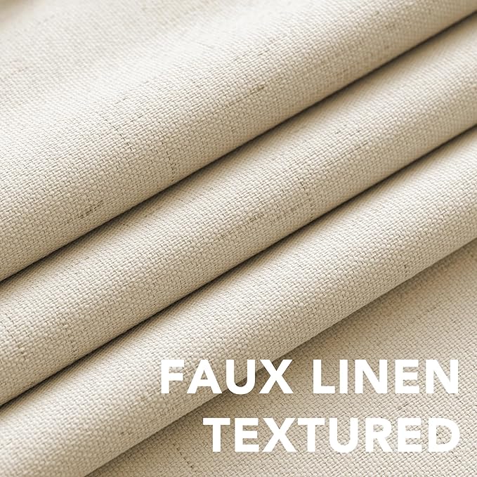 H.VERSAILTEX 100% Blackout Curtains for Bedroom Thermal Insulated Linen Textured Curtains Heat and Full Light Blocking Drapes Living Room Curtains 2 Panel Sets, 42x54 Inch, Bleached Sand